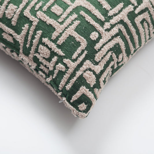 Gilda - Maze Patterned Linen Pillow 18x18 Inch - Green (Cover Only)