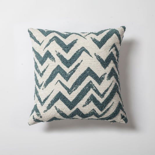 Havana - Zigzag Patterned Linen Pillow 18x18 Inch - Blue & White (Cover Only)