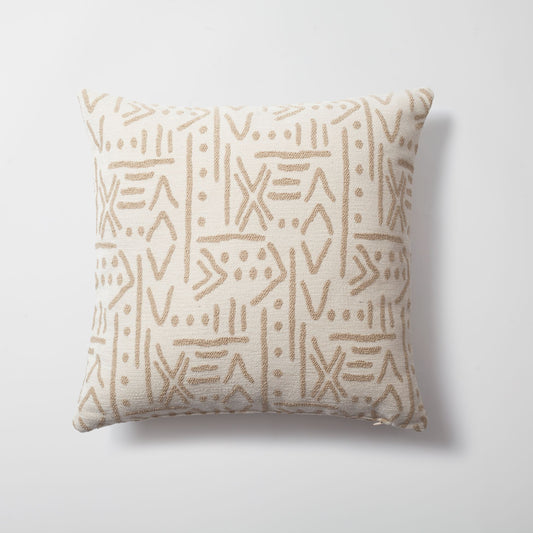 Icon - African Patterned 18x18 Inch Linen Pillow - Cream (Cover Only)
