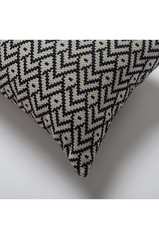 Gusto - Linen Modern Small Patterned Linen Pillow 12x20 Inch - Black (Cover Only)