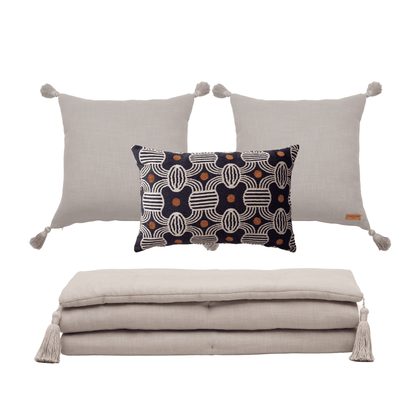 Obika & Loom Linen Tasseled Bed Runner + 3 Pillow Set (Cover Only)