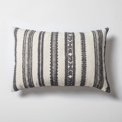 Mitos - Ethnic Striped Patterned 16x24 Inch Pillow - Gray (Cover Only)