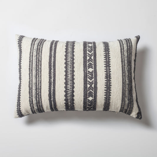 Mitos - Ethnic Striped Patterned 16x24 Inch Pillow - Gray (Cover Only)