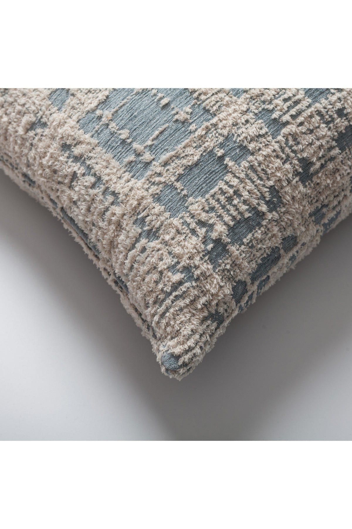 Teddy - Blue Beige Viscose Checkered Furry Pillow 18x18 Inch - Blue (Cover Only)