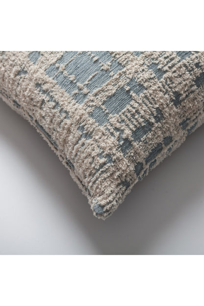 Teddy - Blue Beige Viscose Checkered Furry Pillow 18x18 Inch - Blue (Cover Only)