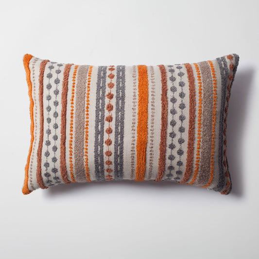 Nomad - Multicolored Striped Linen Decorative Pillow 16x24 Inch - Orange (Cover Only)