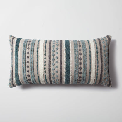 Nomad - Multicolored Striped Linen Decorative Pillow 14x28 Inch - Blue (Cover Only)