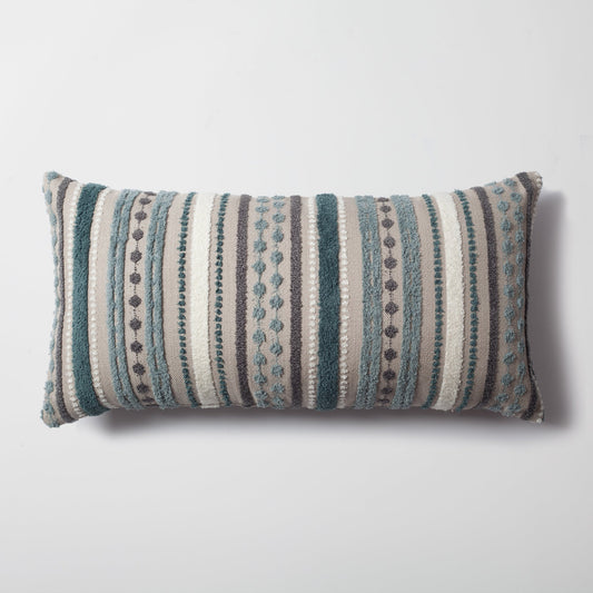 Nomad - Multicolored Striped Linen Decorative Pillow 14x28 Inch - Blue (Cover Only)