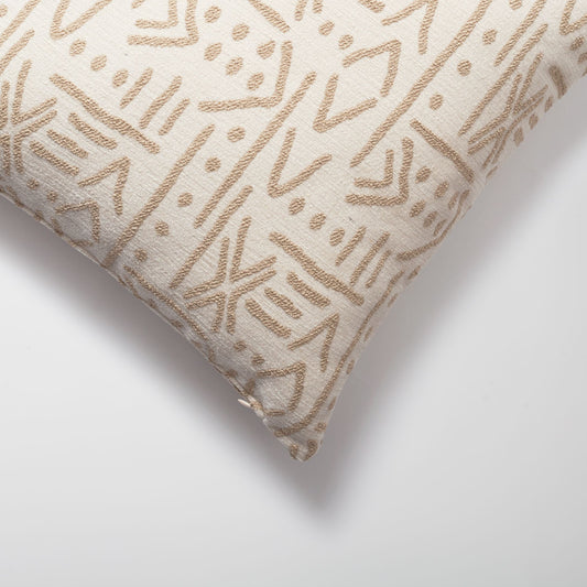 Icon - African Patterned 18x18 Inch Linen Pillow - Cream (Cover Only)