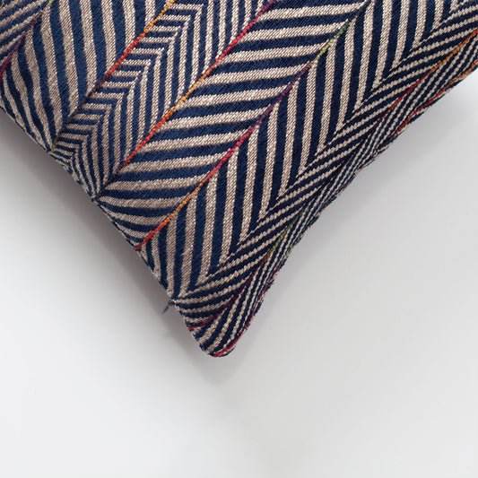 Sense - Linen Gradient Striped Herringbone Patterned Pillow 12x20 Inch - Navy Blue (Cover Only)