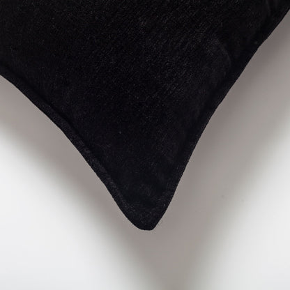 Alina - Black Velvet Textured Chenille Cushion 20x20 Inch - Black (Cover Only)