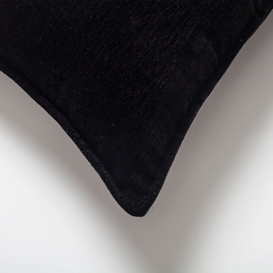 Alina - Black Velvet Textured Chenille Cushion 20x20 Inch - Black (Cover Only)