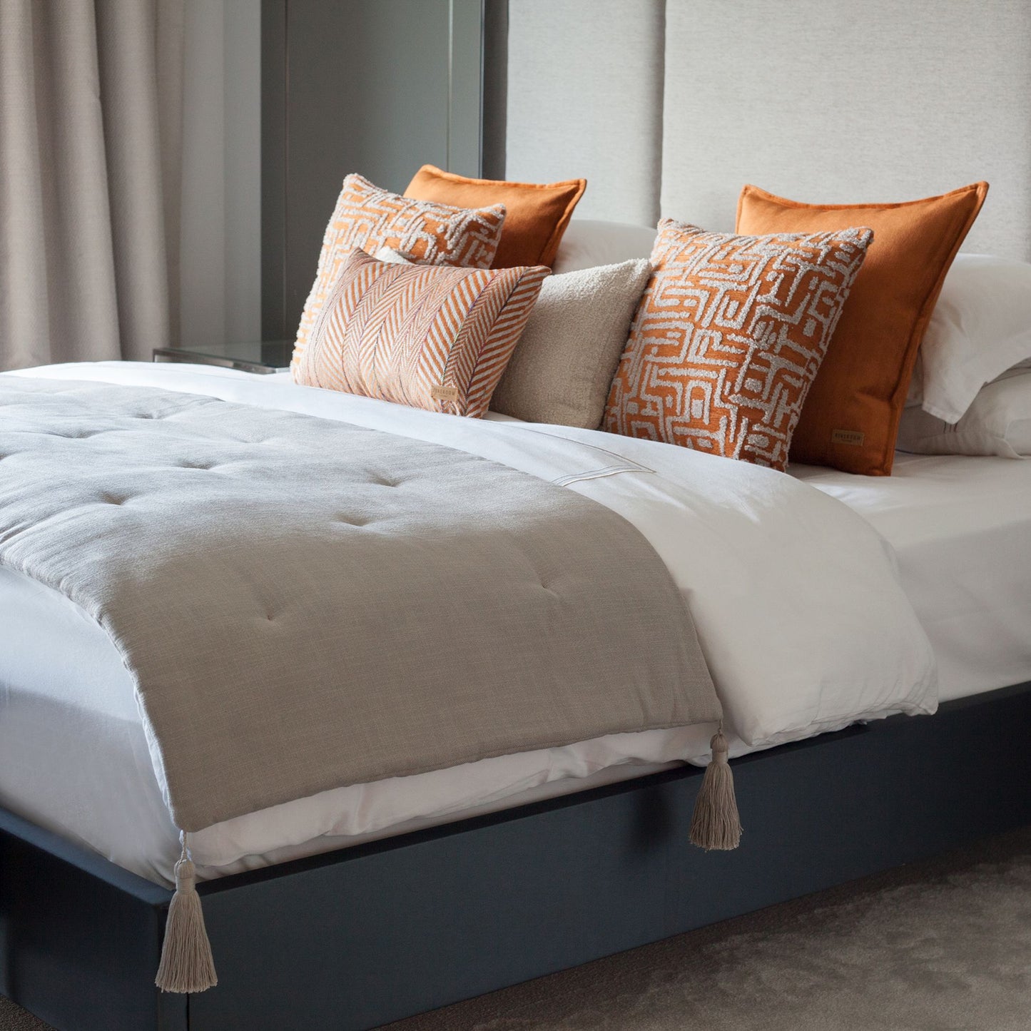 Loom Linen Tasseled Bed Runner + 6 Pillow Set - Orange (Cover Only)