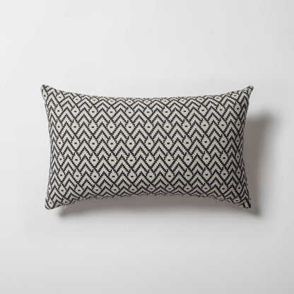 Gusto - Linen Modern Small Patterned Linen Pillow 12x20 Inch - Black (Cover Only)