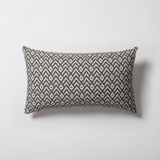 Gusto - Linen Modern Small Patterned Linen Pillow 12x20 Inch - Black (Cover Only)