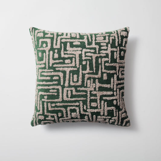 Gilda - Maze Patterned Linen Pillow 18x18 Inch - Green (Cover Only)
