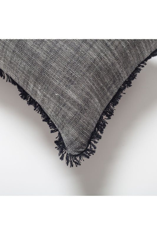 Soho - Linen Fringed Pillow 12x20 Inch - Black (Cover Only)