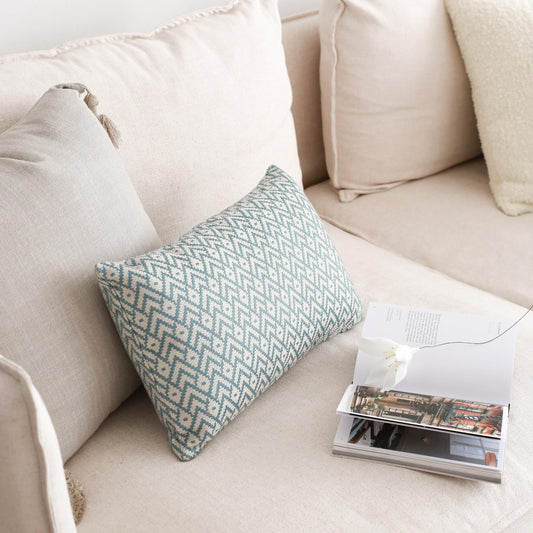 Gusto - Linen Modern Small Patterned Linen Pillow 12x20 Inch - Blue (Cover Only)