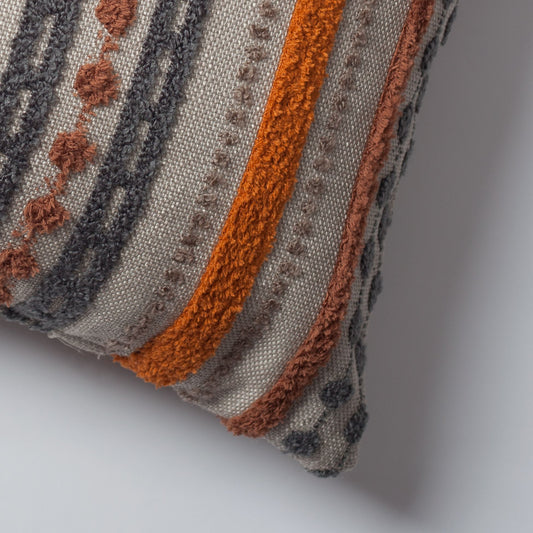 Nomad - Multicolored Striped Linen Decorative Pillow 16x24 Inch - Orange (Cover Only)