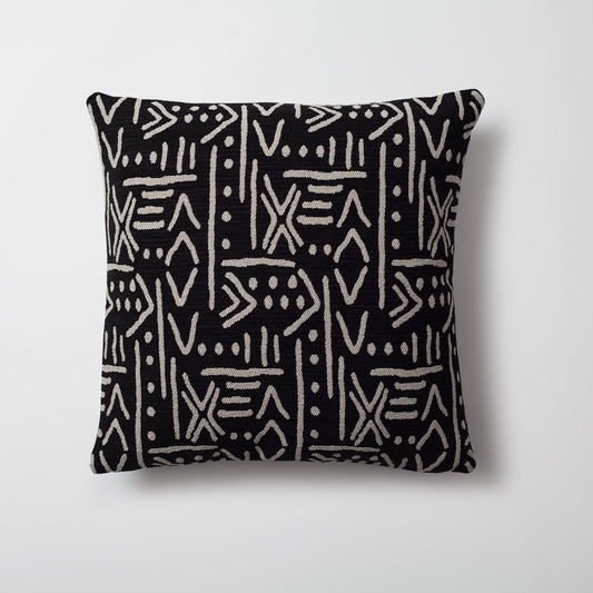 Icon - African Patterned 18x18 Inch Linen Pillow - Black (Cover Only)