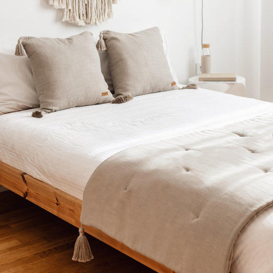 Loom - Linen Tasseled Bed Runner + 2 Pillow Set - Linen (Cover Only)