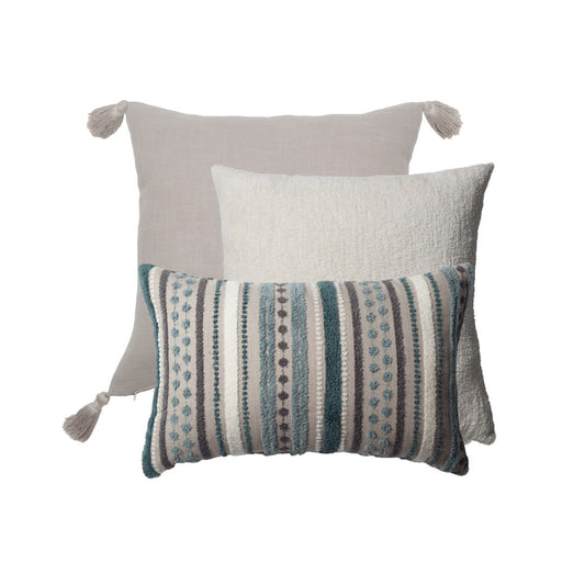 Loom & Nomad - Decorative Pillow - 3-Piece Combo Set - Blue (Cover Only)