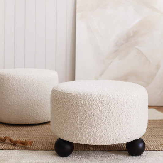 Pop - Puf - Wooden Legged Round Pouf - White (Cover Only)